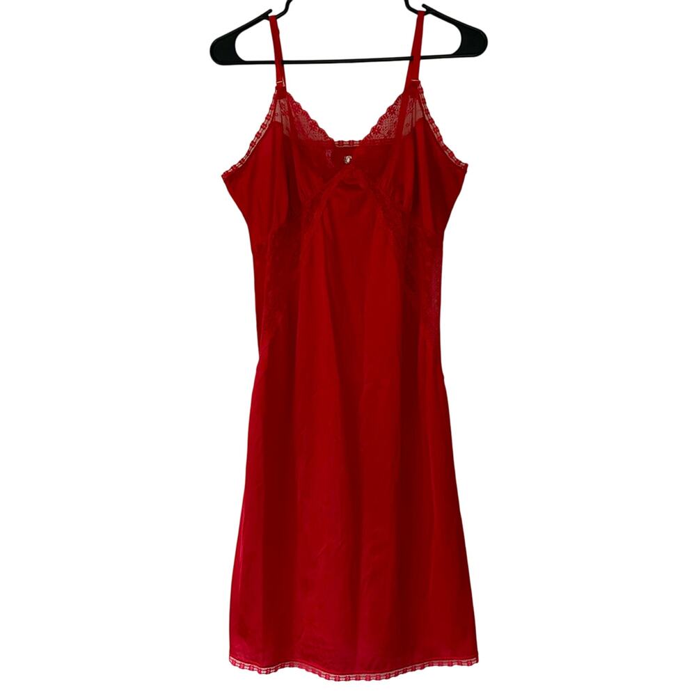 Vintage Ashley Taylor babydoll Red Satin Lace Slip Dress Nightgown Size 36B Y2K